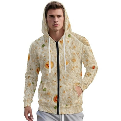 Burrito Tortilla Pattern Men's Hoodies with Zipper Lightweight Long Sleeve Casual Sweatshirts L