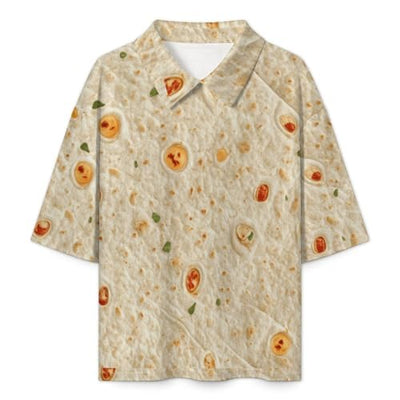 Burrito Tortilla Pattern Men's Regular-Fit Pique Polo Shirt Mid Sleeve Classic Collared Casual Summer L