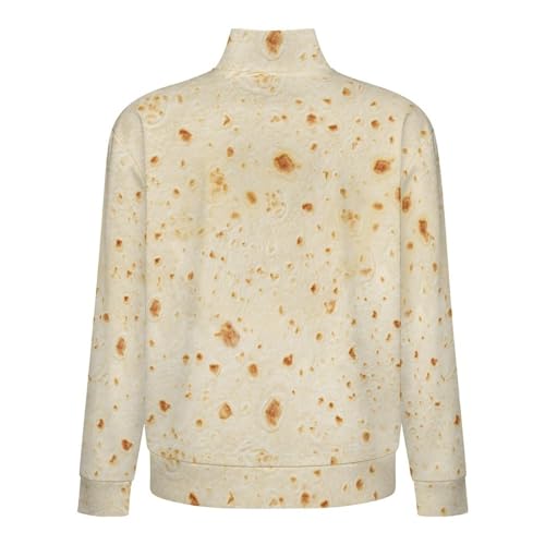 FULAOER Burrito Tortilla Pattern Men's Quarter Zip Pullover Jacket Long Sleeve Warm Sweatshirt Casual Stand Collar Sweatshirt L