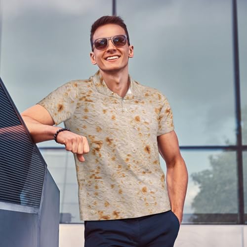 Xiso Ver Tortilla Men's Polo Shirts Short Sleeve Classic Button Golf Shirt Moisture Wicking Tees