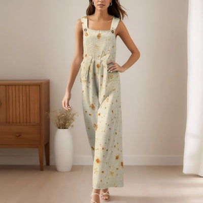 FULAOER Burrito Tortilla Pattern Women's Jumpsuit Summer Casual Printed Sleeveless High Waist Wide Leg Pants L