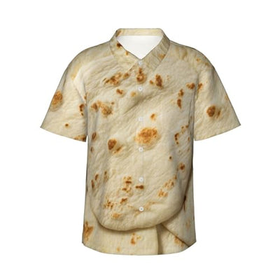 Kuilepa Taco Tortillas Pattern Men's Casual Button-Down Shirts Hawaiian Shirt Short Sleeve-Xx-Large Black