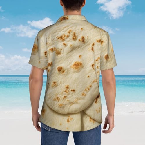 Kuilepa Taco Tortillas Pattern Men's Casual Button-Down Shirts Hawaiian Shirt Short Sleeve-Xx-Large Black