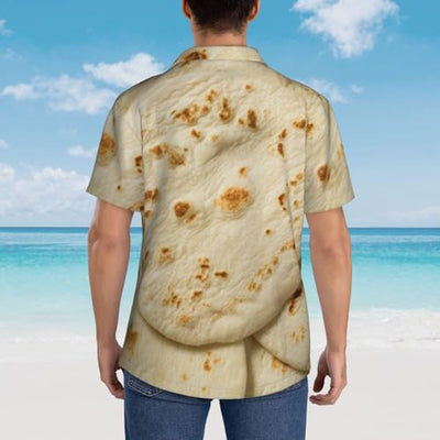 Kuilepa Taco Tortillas Pattern Men's Casual Button-Down Shirts Hawaiian Shirt Short Sleeve-Xx-Large Black