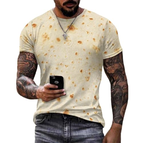 FULAOER Burrito Tortilla Pattern Men's Summer Short Sleeve Crew Neck T-Shirt Casual Sports Shirt S