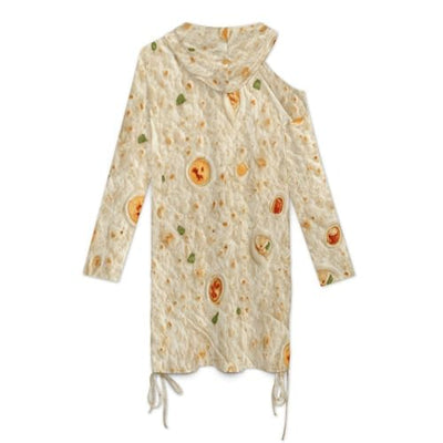 Burrito Tortilla Pattern Women's Casual Hoodies Dress Long Sleeve Off-Shoulder Hooded Pullover Trendy M