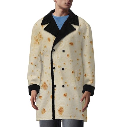 Burrito Tortilla Pattern Mens Trench Coat Double Breasted Notched Lapel Casual Windbreaker Classic Jacket L