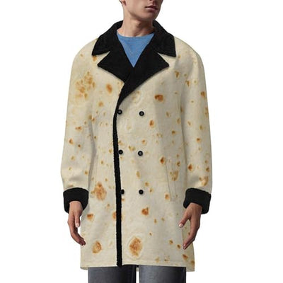 Burrito Tortilla Pattern Mens Trench Coat Double Breasted Notched Lapel Casual Windbreaker Classic Jacket L