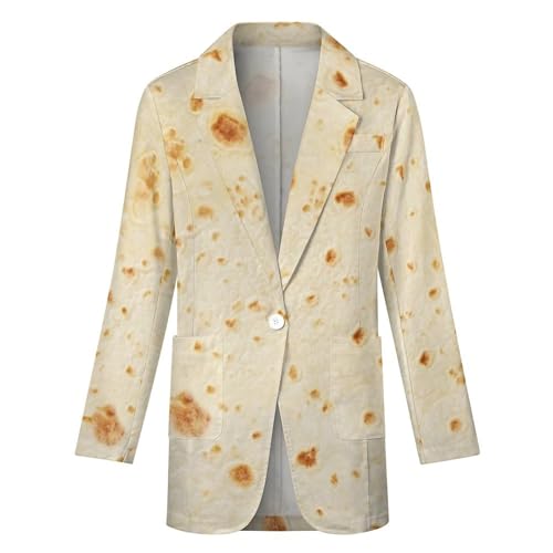 Burrito Tortilla Pattern Blazers for Women Fashion Business Casual Office,Elegant Jacket Coat with Pockets L