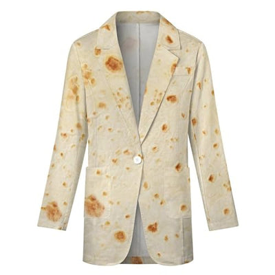 Burrito Tortilla Pattern Blazers for Women Fashion Business Casual Office,Elegant Jacket Coat with Pockets L