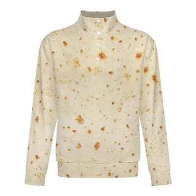 FULAOER Burrito Tortilla Pattern Men's Quarter Zip Pullover Jacket Long Sleeve Warm Sweatshirt Casual Stand Collar Sweatshirt L