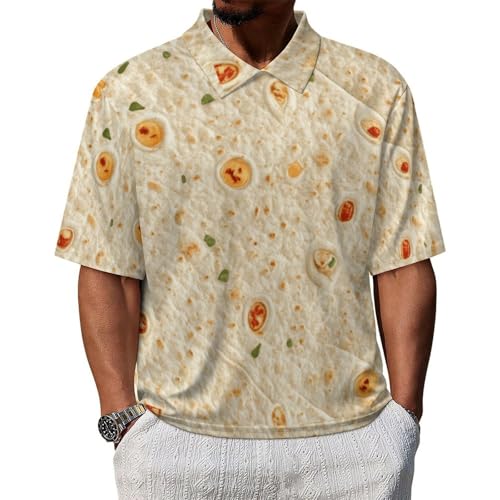 Burrito Tortilla Pattern Men's Regular-Fit Pique Polo Shirt Mid Sleeve Classic Collared Casual Summer L