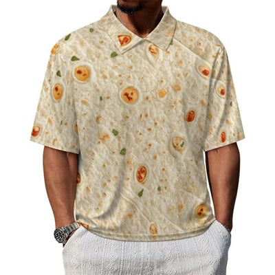 Burrito Tortilla Pattern Men's Regular-Fit Pique Polo Shirt Mid Sleeve Classic Collared Casual Summer L