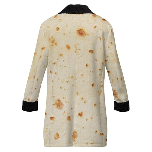 Burrito Tortilla Pattern Mens Trench Coat Double Breasted Notched Lapel Casual Windbreaker Classic Jacket L