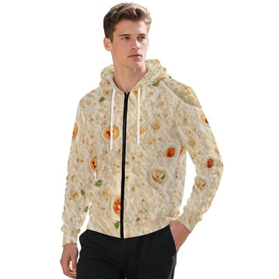 Burrito Tortilla Pattern Men's Hoodies with Zipper Lightweight Long Sleeve Casual Sweatshirts L
