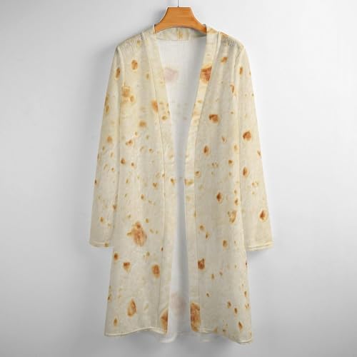 Burrito Tortilla Pattern Womens Casual Lightweight Long Sleeve Open Front Cardigan Soft Drape S