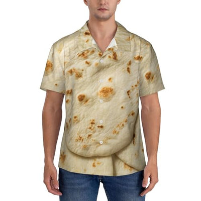 Kuilepa Taco Tortillas Pattern Men's Casual Button-Down Shirts Hawaiian Shirt Short Sleeve-Xx-Large Black