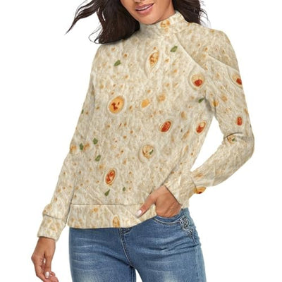 Burrito Tortilla Pattern Women's Turtleneck Long Sleeve Sweater Cozy Loose Casual Trendy Pullover Tops S