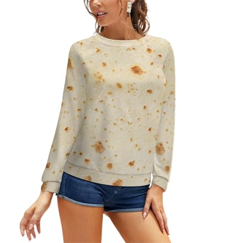 FULAOER Burrito Tortilla Pattern Women's Casual Raglan Crew Neck Sweater Sweatshirt Long Sleeve T-Shirt M