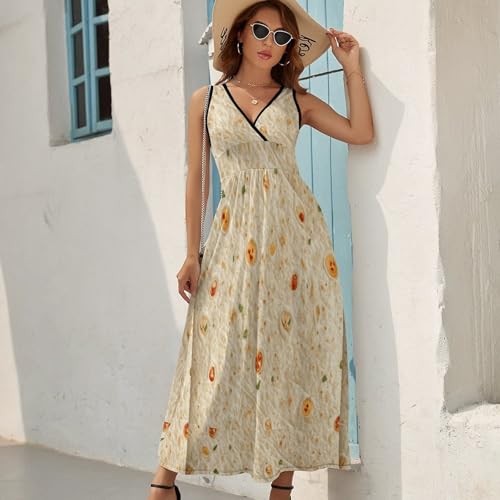 Burrito Tortilla Pattern Summer Dresses for Women Casual Beach Sleeveless Tank Loose Dresses M