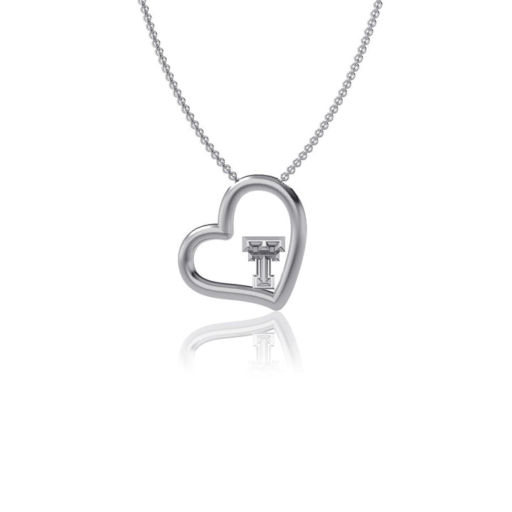 Dayna Designs Texas Tech Heart Pendant Necklace - Platinum over 925 Solid Sterling Silver, 18 Inch Rope Chain, Officially Licensed Jewelry Gifts for Coaches, Women, NCAA Red Raiders Logo Charms