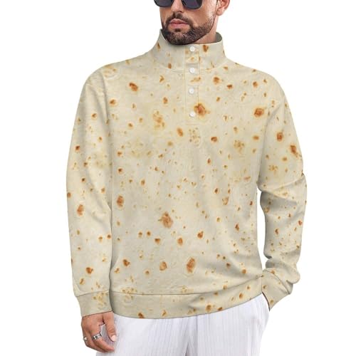 FULAOER Burrito Tortilla Pattern Men's Quarter Zip Pullover Jacket Long Sleeve Warm Sweatshirt Casual Stand Collar Sweatshirt L