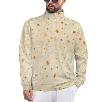 FULAOER Burrito Tortilla Pattern Men's Quarter Zip Pullover Jacket Long Sleeve Warm Sweatshirt Casual Stand Collar Sweatshirt L