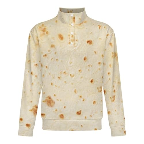 Burrito Tortilla Pattern Men's Casual Sweatshirt Long Sleeve Thermal Stand Collar Button Pullover M