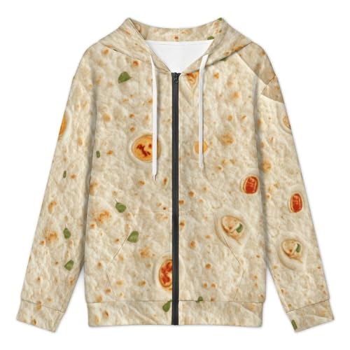 Burrito Tortilla Pattern Men's Hoodies with Zipper Lightweight Long Sleeve Casual Sweatshirts L