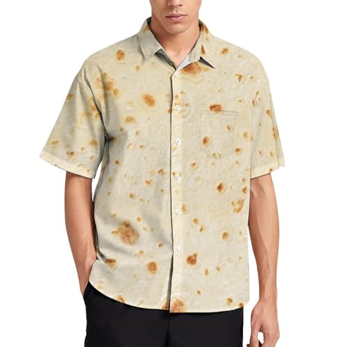 Burrito Tortilla Pattern Men's Button Down Shirts Short Sleeve Casual Summer Beach Shirt with Pocket L