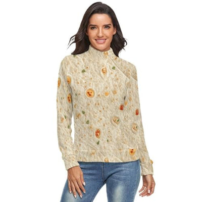 Burrito Tortilla Pattern Women's Turtleneck Long Sleeve Sweater Cozy Loose Casual Trendy Pullover Tops S