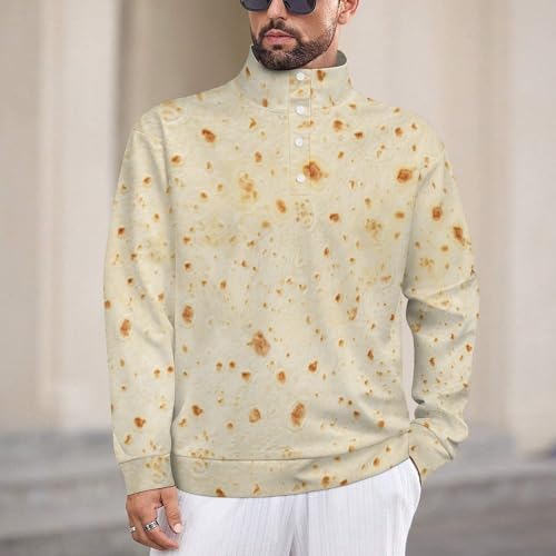 FULAOER Burrito Tortilla Pattern Men's Quarter Zip Pullover Jacket Long Sleeve Warm Sweatshirt Casual Stand Collar Sweatshirt L