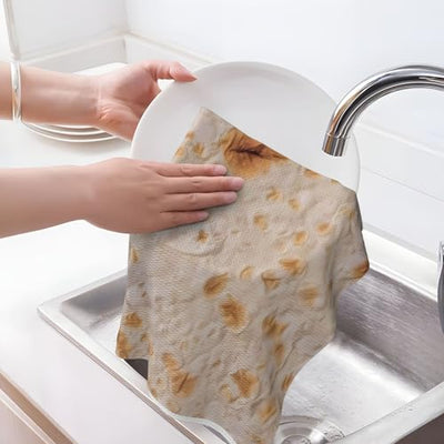 Tortilla Kitchen Towels - Absorbent Quick Drying Dish Towels for Kitchen Drying, Cute Funny Soft Hand Towels Dishcloths for Kitchen Decor with Lanyard