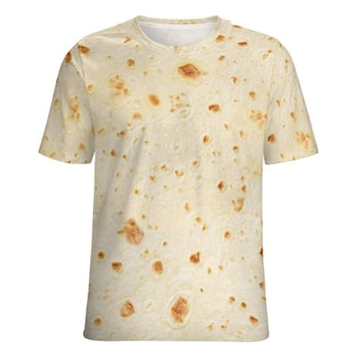 FULAOER Burrito Tortilla Pattern Men's Summer Short Sleeve Crew Neck T-Shirt Casual Sports Shirt S