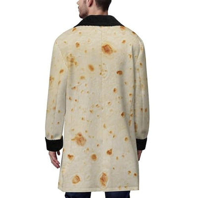 Burrito Tortilla Pattern Mens Trench Coat Double Breasted Notched Lapel Casual Windbreaker Classic Jacket L