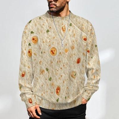 Burrito Tortilla Pattern Men's Crewneck Sweatshirts Long Sleeves Thermal Casual Pullover Shirt XL