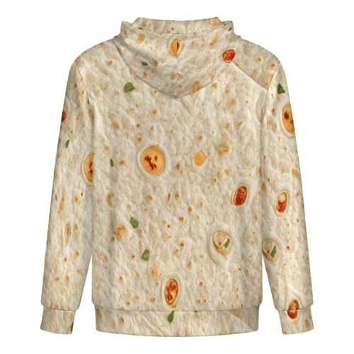 Burrito Tortilla Pattern Men's Hoodies with Zipper Lightweight Long Sleeve Casual Sweatshirts L