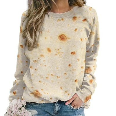 FULAOER Burrito Tortilla Pattern Women's Casual Raglan Crew Neck Sweater Sweatshirt Long Sleeve T-Shirt M