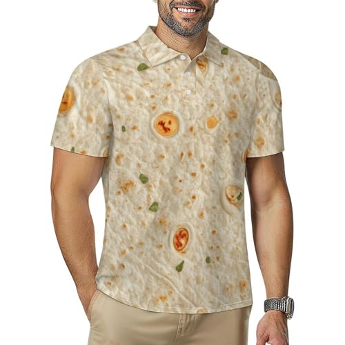 Burrito Tortilla Pattern Men's Polo Shirts Casual Short Sleeve Button Down Shirts Golf Polo Collared M