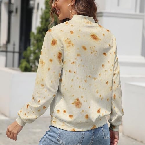 Burrito Tortilla Pattern Womens Long Sleeve Zip Up Sweatshirts Lightweight Jackets Casual Loose Outwear with Pockets XS