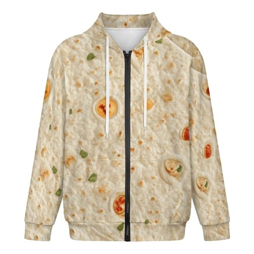Burrito Tortilla Pattern Men's Hoodies with Zipper Lightweight Long Sleeve Casual Sweatshirts L