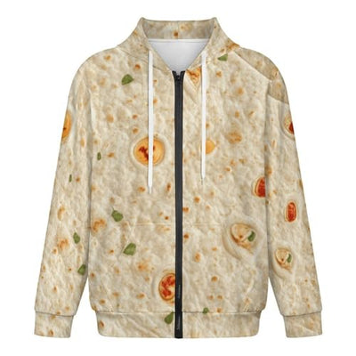 Burrito Tortilla Pattern Men's Hoodies with Zipper Lightweight Long Sleeve Casual Sweatshirts L