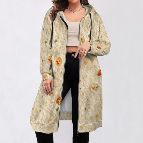 Burrito Tortilla Pattern Women's Zip Up Hoodies Long Sweatshirts Casual Hoodie Jacket Coat with Pocket M