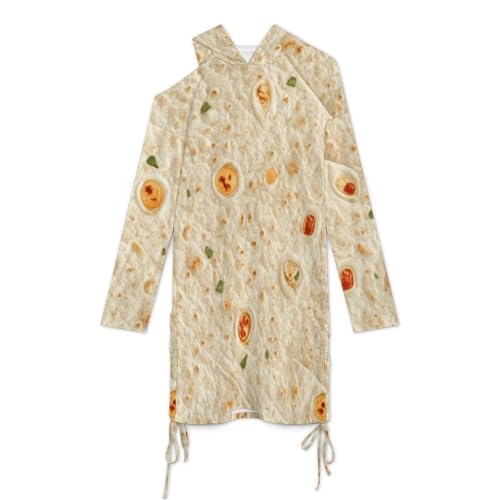 Burrito Tortilla Pattern Women's Casual Hoodies Dress Long Sleeve Off-Shoulder Hooded Pullover Trendy M