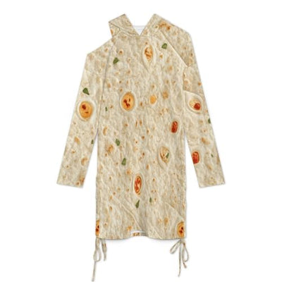 Burrito Tortilla Pattern Women's Casual Hoodies Dress Long Sleeve Off-Shoulder Hooded Pullover Trendy M