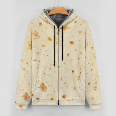 Burrito Tortilla Pattern Men's Full Zip Cardigan Casual Soft Warm Coats with Hood M