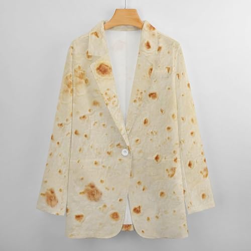 Burrito Tortilla Pattern Blazers for Women Fashion Business Casual Office,Elegant Jacket Coat with Pockets L