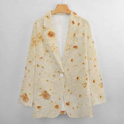 Burrito Tortilla Pattern Blazers for Women Fashion Business Casual Office,Elegant Jacket Coat with Pockets L