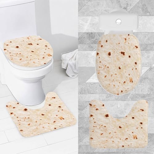 Mexican Tacos Burrito 4 Pcs Shower Curtain Set Tortilla Over Style Bathroom Set Funny Pattern Bath Decor Food Non-Slip Rugs Toilet Lid Cover Bath Mat W 84 in L 72 in H12447