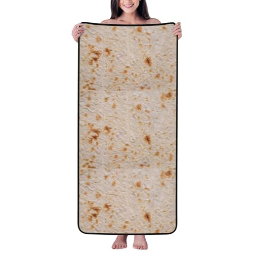 BERMEIZ Tortilla Print Bath Towel Microfiber Coral Velvet Bath Towels Highly Absorbent Soft Beach Sheet 27" x 55" Luxury Hemming Shower Towels